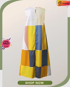 Summer Crew Neck A-line Plain Elegant Sleeveless Woven Daily Dresses Yellow Patchwork Summer Dresses, Yellow Summer Dresses With Patchwork, Yellow Patchwork Maxi Dress For Summer, Multicolor Sleeveless Patchwork Maxi Dress, Summer Vacation Sleeveless Patchwork Dress, Summer Vacation Sleeveless Dress With Patchwork, Summer A-line Patchwork Dress, A-line Patchwork Summer Dresses, Sleeveless Patchwork Sundress