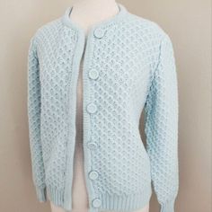 Blue Cottagecore, Pastel Crochet, 1950s Women, Closet Revamp, Blue Pastel, Spring Sweater, Vintage Cardigan, Blue Cardigan, Designer Vintage