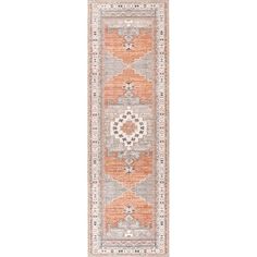 an orange and grey runner rug on a white background