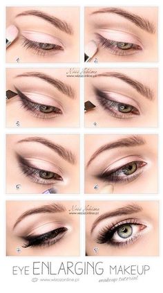 Makeup Turorial Eye Enlarging Makeup, Romantic Eye Makeup, Eyeliner Cat, Tutorial Eyeliner, Eyeliner Tips, Bentuk Alis, Eyeliner Color, Mekap Mata