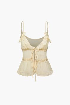 Details Occasion Casual Category Tops Composition Polyester100% Sheer Sheer Size & Fit Measured in size S Length:16.9" Bust:32.3" Fit:Fitted Stretch:No Stretch Ruffle Cami Top, Plus Size Sports Bras, Fashion 90s, List Style, Wide Pants, Mellow Yellow, Tank Top Cami, Cami Top, Y2k Fashion