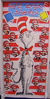 the cat in the hat door is decorated with stickers