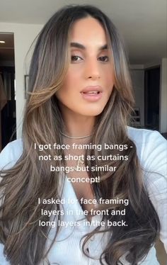 Same Length Haircut With Face Framing, Long Haircut With Front Layers, Curtain Bangs Or Side Bangs, Long Center Part Haircut, Long Layer Face Frame Curtain Bangs, Long Layer With Face Framing Straight Hair, Curtain Bangs Long Hair Straight Without Layers, Curtain Bangs Long Hair Layers Brunette Straight, Long Curtain Bangs Long Face