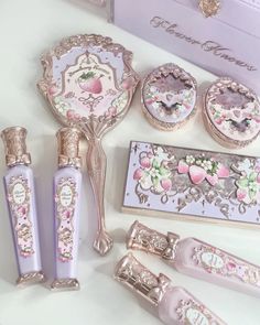 Rococo Makeup Products, Flower Knows Makeup Aesthetic, Lavender Aesthetic Vintage, Vintage Beauty Products, Purple Coquette, Flower Makeup, Flower Knows, Soft Pink Theme, Coquette Vintage