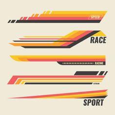 three different types of racing stripes with the words speed, race and sporting on them