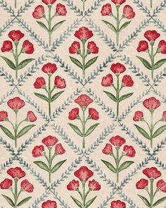 red flowers on white background with green leaves