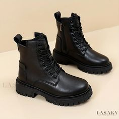 Lasaky - Woman's Comfortable Combat Boots with Solid Color Sole Punk Shoes, Basic Boots, Boot Types, Womens Boots Ankle, Short Boots, Boot Shoes Women, Chunky Heels, Winter Boots, Mid Calf