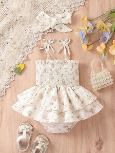 Apricot  Collar Sleeveless Knitted Fabric Floral Cami Embellished Non-Stretch  Baby Girls Clothing Summer Outfits For Baby Girl, Cute Baby Clothes Girl, Summer Baby Girl Outfits, Boho Baby Girl Clothes, Baby Summer Outfits, Baby Outfits Girl, Baby Girl Clothes Newborn, Outfits For Church