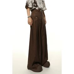 Introducing the Cascade Couture Trousers, expertly designed with a cascading cut to elongate and flatter your legs. Made with high-quality fabric, these trousers offer both style and comfort. Perfect for any occasion, elevate your wardrobe with these versatile trousers. model: 176cm 56kg M Brown High-waisted Wide Leg Pants With Belt Loops, Baggy Brown Straight Leg Pants, Baggy Brown Long Pants, Brown Relaxed Fit Dress Trousers, Brown Relaxed Fit Dress Pants, Brown Wide Leg Pants With Pockets For Formal Occasions, Chic Brown Cotton Bottoms, Baggy Brown Trousers, Brown Full Length Pants With Belt Loops