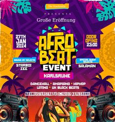 the afro beat event flyer is shown