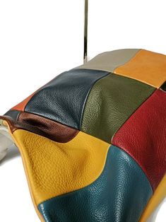 Multicolor Leather Crossbody Bucket Bag, Multicolor Leather Satchel Bucket Bag, Square Leather Shoulder Bag With Handles, Multicolor Leather Rectangular Hobo Bag, Multicolor Large Capacity Hobo Satchel Bag, Multicolor Top Handle Hobo Bag With Adjustable Strap, Multicolor Leather Bucket Bag For Shopping, Multicolor Leather Hobo Bag, Multicolor Leather Bag For Everyday Use