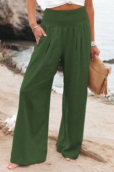 Cotton Linen Loose Wide Leg Long Pants Smocked Pants, Cotton Linen Pants, Loose Trousers, Woman's Fashion, Long Trousers, Style Upgrade, Forest Fire, Perfect Wardrobe, April 2024