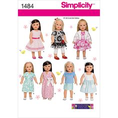 PRICES MAY VARY. Includes sewing templates and instructions for a wrap dress, sleeveless dress with pockets, sleeveless dress with belt and ribbon, sleeveless dress with overskirt, jacket, two tops and elastic waist skirt and pants. Clothes are one size only and designed to fit an 18'' doll. Add some personalized fun to your little one's playtime with these darling doll clothes patterns! Instructions are in English, Spanish, and French and come with fabric suggestions. Proudly printed in the Uni Doll Clothes Patterns Free Printables, American Girl Doll Patterns, Crafts Sewing Patterns, Clothes Sewing, Doll Sewing Patterns, Elastic Waist Skirt, Simplicity Sewing, Clothes Sewing Patterns, Simplicity Sewing Patterns