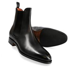 CHELSEA ANKLE BOOT IN BLACK VITELLO Winter Chelsea Boots With Leather Lining For Formal Occasions, Formal Winter Chelsea Boots With Leather Lining, Winter Formal Chelsea Boots With Leather Lining, Luxury Chelsea Boots For Business In Winter, Elegant Pointed Toe Goodyear Welted Boots, Luxury Winter Chelsea Boots For Business, Luxury Business Chelsea Boots For Winter, Formal Winter Chelsea Boots With Plain Toe, Formal Snip Toe Boots With Leather Lining