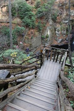 stairs lead up to the top of a cliff