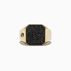 Effy Men's 14K Yellow Gold Black Diamond Signet Ring, 0.78 TCW Luxury Black Signet Ring Tarnish Resistant, Luxury Black Tarnish-resistant Ring, Black Tarnish Resistant Signet Ring For Formal Occasions, Formal Black Tarnish-resistant Signet Ring, Black Diamond Ring With Vvs Clarity In 14k Gold, Fine Jewelry Black Ring Stamped 14k, Luxury 14k Gold Rings With Black Diamonds, Classic Yellow Gold Rings With Black Diamonds, Classic Black Diamond Ring Stamped 14k