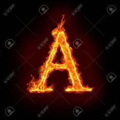 the letter is made up of fire and flames on a black background stock photo - 549