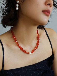 Oblate Onyx and Baroque Pearl Fusion Necklace - floysun Edison Pearls, Baroque Pearl Necklace, Tiger Eye Stone, Red Agate, Recycled Gold, Organic Beauty, Agate Stone, Baroque Pearls, Stone Necklace