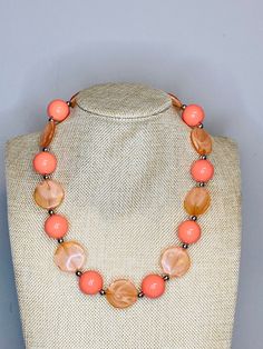 Beads are acrylic  Round Beads are 20mm Flat Coin Beads are 20mm The necklace is 19 inches with 4- inch extender Beads Fashion, Sunflower Jewelry, Beaded Jewelry Necklaces, Beaded Flats, Coral Peach, Coral Necklace, Idea Board, Women's Jewelry And Accessories, Jewerly Diy