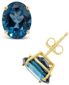 These elegant stud earrings are crafted in 14K yellow gold and feature oval-cut 7mm london blue topaz gemstones. These classic earrings are comfortably secured with post back closures. Classic Earrings, London Blue Topaz, Topaz Gemstone, London Blue, Fine Jewellery Earrings, Blue Topaz, My Jewellery, Diamond Jewelry, Topaz