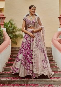 Lehenga Designs Purple, Engagement Outfit For Bride, Purple Bridal Lehenga, Latest Bridal Lehenga Designs, Purple Lehenga, Maharani Designer Boutique, Reception Bride, Lehenga Dupatta, Bridal Lehenga Designs