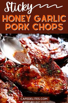 honey garlic pork chops with text overlay