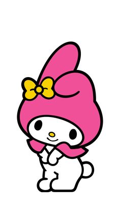 an image of hello kitty with a pink hat and bow on it's head