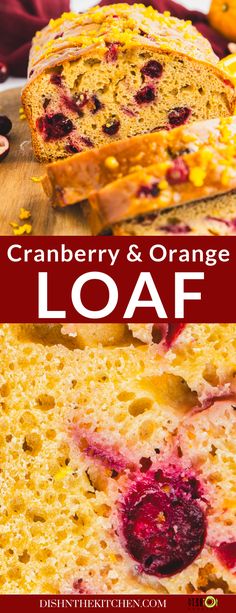 cranberry and orange loaf with text overlay