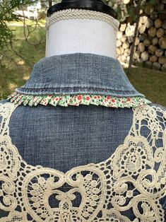 Upcycled/embellished Denim Jacket - Etsy Spring Casual Outerwear With Crochet Trim, Spring Cotton Outerwear With Lace Trim, Casual Spring Outerwear With Lace Trim, Fitted Lace Trim Outerwear For Spring, Fitted Outerwear With Lace Trim For Spring, Spring Fitted Outerwear With Lace Trim, Embellished Denim Jacket, Womens Jackets, Embellished Denim