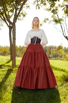 Medieval Costume Skirt, Costume Petticoat With Tiered Skirt, Costume Full Gathered Skirt, Costume Full Skirt With Gathered Details, Medieval Fitted Skirt For Larp, Ruffled Tiered Skirt For Costume, Fitted Tiered Costume Skirt, Fitted Tiered Skirt For Costume, Costume Party Ruffled Full Skirt