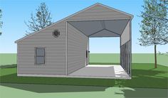 a drawing of a small shed with a door open on the front and side of it