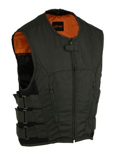 Men's Textile Updated SWAT Team Style Vest SIZING: XS - 8XL COLOR: BLACK Textile material. Single panel back ideal for easy accessorizing with patches and club logos, embroidery or airbrushed art work. Unique styling details and cut lines. Black Plastic #10 hidden front zipper, with single hidden snap closure at the co Pilot Suit, Smart Textiles, Armor Vest, Swat Team, Motorcycle Vest, Biker Vest, Smart Men, Style Vest, Custom Toys