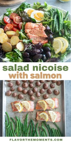 salad with salmon, green beans and lemons