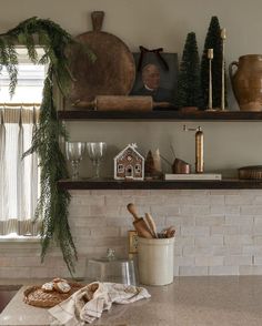 the kitchen counter is clean and ready to be used for christmas dinner or other celebration