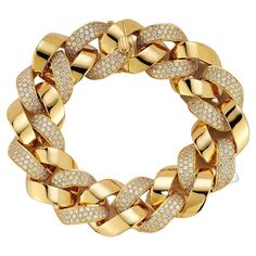 This exquisite Cuban link bracelet is a true statement piece that combines the luxury of yellow gold with the brilliance of diamonds. The bracelet is crafted from high-quality 18k yellow gold, which has a bright and lustrous appearance that complements the diamonds perfectly. The bracelet features a classic Cuban link design, with interlocking links that create a bold and stylish look. Each link is adorned with a row of sparkling diamonds, which are expertly set to create a stunning display of light and brilliance. The diamonds used in this bracelet are of the highest quality, with a stunning clarity and brilliance that is sure to turn heads. The bracelet is designed to fit comfortably on the wrist, with a secure clasp ensuring that it stays in place all day long. This yellow gold and diam Cuban Chain Bracelet, Cuban Link Bracelet, Link Design, Cuban Chain, Cuban Link, Sparkle Diamonds, Link Bracelets, Chain Bracelet, Diamond Jewelry