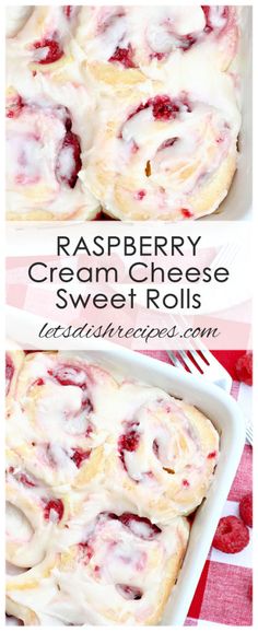 raspberry cream cheese sweet rolls in a white dish