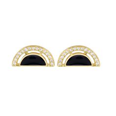 Half Moon Enamel and Pavé Earrings-Earrings-Ashley Schenkein Jewelry Design Moon Stud Earrings, Moon Studs, Gold Filled Jewelry, White Enamel, Black Enamel, White Topaz, Half Moon, Rose Gold Plates, Gold Vermeil