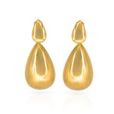 18kt gold-filled Double Drop Earrings. Teardrop dangle stud with hollow light weight design. Stud post back. Measures approximately 1.25" Gold Plated Drop Earrings With Shiny Finish, Formal Teardrop Plug Earrings, Elegant Gold Pierced Drop Earrings, Gold Plated Drop Linear Earrings, Gold Drop Earrings With Shiny Finish, Tarnish Resistant Gold-tone Teardrop Earrings, Gold Shiny Finish Drop Earrings, Formal Teardrop Linear Earrings Gold Plated, Gold Plated Long Drop Earrings For Formal Occasions