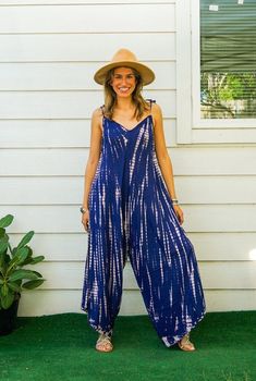 "Hand Dyed Boho Jumpsuits Rompers Pants, Hippie Overalls, Wide Legs Jumpsuits Dress, Boho Clothing, Tie Dye Clothing, Beach Wear, Loungewear * One-of-a-kind Hand Dyed Rompers * Fabric: 100% Soft and Breathable Premium Rayon * Adjustable Shoulders Ties * Boho / Hippie / Festival /Beach/ Tropical / Resort * Jumpsuit Length: 50\" * Straps Length: 19\" * Bust up to 65\" * Hip : Free  * Hand Dyed Shibori Method * The back is identical to front pattern * Flowy Open legs * One Size Fits  S-2XL * Extrem Blue Relaxed Fit Jumpsuits And Rompers For Beach, Bohemian Relaxed Fit Jumpsuits And Rompers For Loungewear, Bohemian Cotton Jumpsuits And Rompers With Relaxed Fit, Bohemian Relaxed Fit Overall Jumpsuit, Blue Bohemian Jumpsuits And Rompers For Spring, Blue Bohemian Jumpsuit For Spring, Hippie Style Jumpsuits And Rompers For Vacation, Cotton Jumpsuits And Rompers For Summer Festivals, Bohemian Style Beach Jumpsuits And Rompers