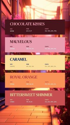 the website for chocolate kisses is displayed in different colors and sizes, including pinks, orange