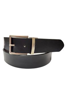 A sleek buckle adds a polished finish to a reversible belt crafted from smooth leather. 35mm Leather Imported Sleek Leather Belt Buckles For Workwear, Modern Belts With Rectangular Buckle For Business, Sleek Black Belt Buckles For Formal Wear, Black Formal Belt With Buckle Closure, Formal Black Belt With Buckle Closure, Modern Business Belts, Sleek Leather Belt For Business, Modern Rectangular Formal Belts, Modern Business Belt Buckles With Belt Included