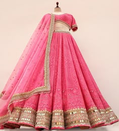 Traditional Pink Lehenga With Handwork, Traditional Pink Lehenga With Intricate Embroidery, Festive Pink Chinon Lehenga, Pink Lehenga For Haldi, Pink Chikankari Embroidery Lehenga, Chikankari Lehenga, Latest Bridal Lehenga Designs, Saree Blouse Styles, Bridal Sarees South Indian