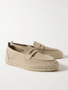 EXCLUSIVE AT MR PORTER. These 'Nacho' espadrilles are modelled after one of Castañer's original styles from the late 1920s. Inspired by classic penny loafers, they've been crafted in Spain from sand canvas and have braided jute trims, made using the same machines as nearly a century ago. Classic Beige Espadrilles With Woven Sole, Classic Beige Slip-on Espadrilles, Beige Low-top Summer Loafers, Casual Beige Loafers With Woven Sole, Summer Suede Loafers With Woven Sole, Classic Espadrilles With Textured Sole And Round Toe, Beige Suede Espadrilles With Rubber Sole, Classic Slip-on Espadrilles With Rubber Sole, Summer Low-top Slip-ons With Leather Sole