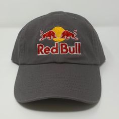 Red Bull Dad Unstructured Hat Grey Gray New Without Tags Red Cotton Fitted Hat With Curved Brim, Casual Red Fitted Hat With Flat Brim, Casual Red Fitted Cap, Red Curved Brim Dad Hat For Summer, Adjustable Red Dad Hat, Casual Red Baseball Cap, Casual Red Hat With Short Brim, Casual Red Hat, Red Dad Hat One Size