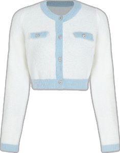 White Crew Neck Cardigan For Fall, White Fitted Crew Neck Outerwear, Trendy Cream Crew Neck Outerwear, Fitted White Cardigan With Crew Neck, White Crew Neck Soft Knit Cardigan, Trendy White Knitted Outerwear, White Knitted Trendy Outerwear, White Knit Long Sleeve Cardigan, White Knit Long Sleeve Outerwear