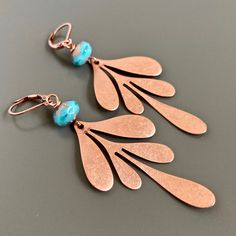 Blue Pierced Copper Earrings, Nickel Free Copper Chandelier Earrings As Gift, Nickel-free Copper Chandelier Earrings As Gift, Blue Copper Pierced Earrings, Copper Teardrop Earrings Gift, Gift Copper Teardrop Earrings, Hypoallergenic Copper Dangle Earrings, Blue Hypoallergenic Copper Earrings, Rose Gold Boho