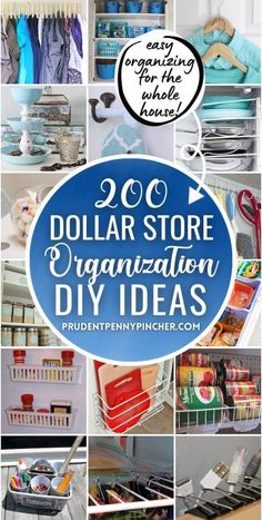 dollar store organization diy ideas with the title overlaying it in blue and white