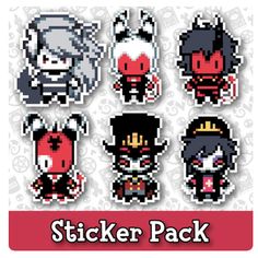 the pixel sticker pack includes six different characters