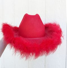 Red Cowboy Hat With Feather Boa Western Hat Bachelorette - Etsy Cowboy Hat With Feather, Red Cowgirl Hat, Last Hoedown, Bride Cowgirl Hat, Disco Rodeo, Cowgirl Hats Western, Red Cowboy Hat, Christmas Party Hats, White Cowboy Hat