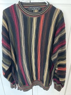 Vintage Protege Collection Multi Color Textured Sweater Size XL EUC Made in USA. The sweater is in excellent condition with no stains rips or holes. Any questions feel free to message me and check out some of my other listings. Remade Sweaters, Band Sweaters, Grandpa Sweater Aesthetic, Funky Sweaters, Crocheted Sweaters, Cosby Sweater, Sweater Tutorial, Prehistoric Man, Random Clothes